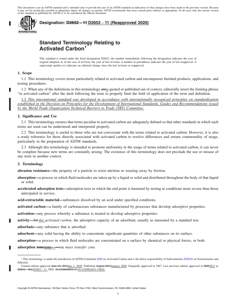 REDLINE ASTM D2652-11(2020) - Standard Terminology Relating to  Activated Carbon