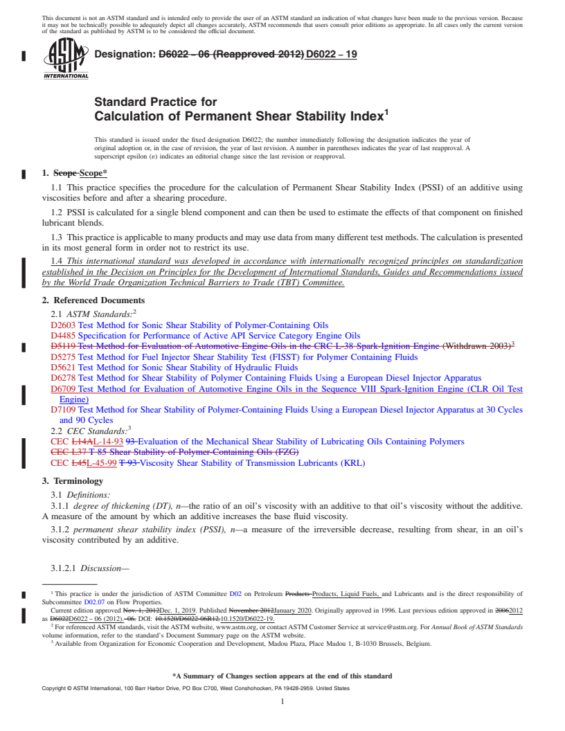 REDLINE ASTM D6022-19 - Standard Practice for  Calculation of Permanent Shear Stability Index