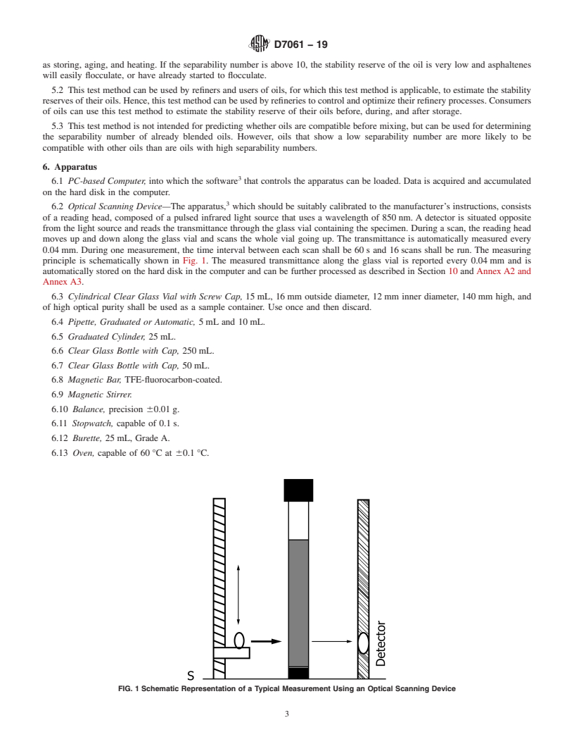 REDLINE ASTM D7061-19 - Standard Test Method for Measuring n-Heptane Induced Phase Separation of Asphaltene-Containing  Heavy Fuel Oils as Separability Number by an Optical Scanning Device