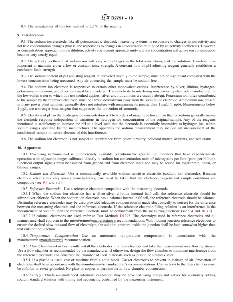 REDLINE ASTM D2791-19 - Standard Test Method for  On-Line Determination of Sodium in Water