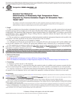 ASTM D7097-19 REDLINE ASTM D7097-19 - Standard Test Method for Determination of Moderately High Temperature Piston Deposits by Thermo-Oxidation Engine Oil Simulation Test—TEOST MHT - Page 1 preview