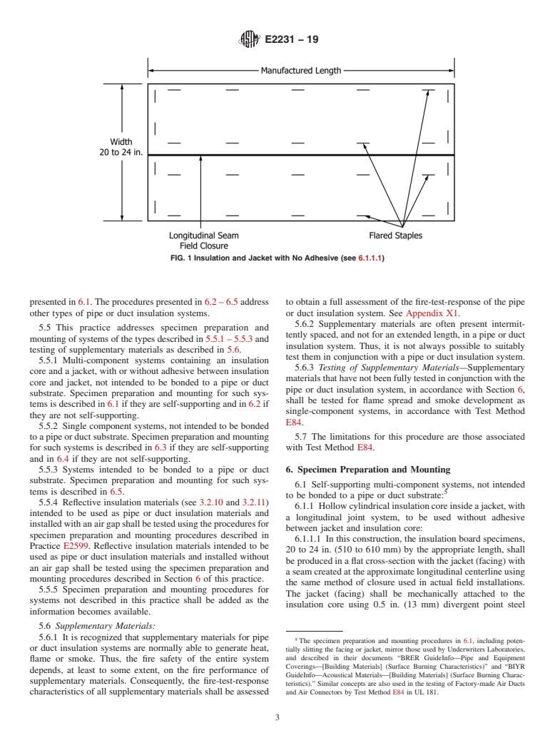 ASTM E2231-19 - Standard Practice for  Specimen Preparation and Mounting of Pipe and Duct Insulation  Materials to Assess Surface Burning Characteristics