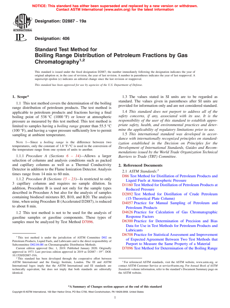 ASTM D2887-19a - Standard Test Method for Boiling Range Distribution of Petroleum Fractions by Gas Chromatography