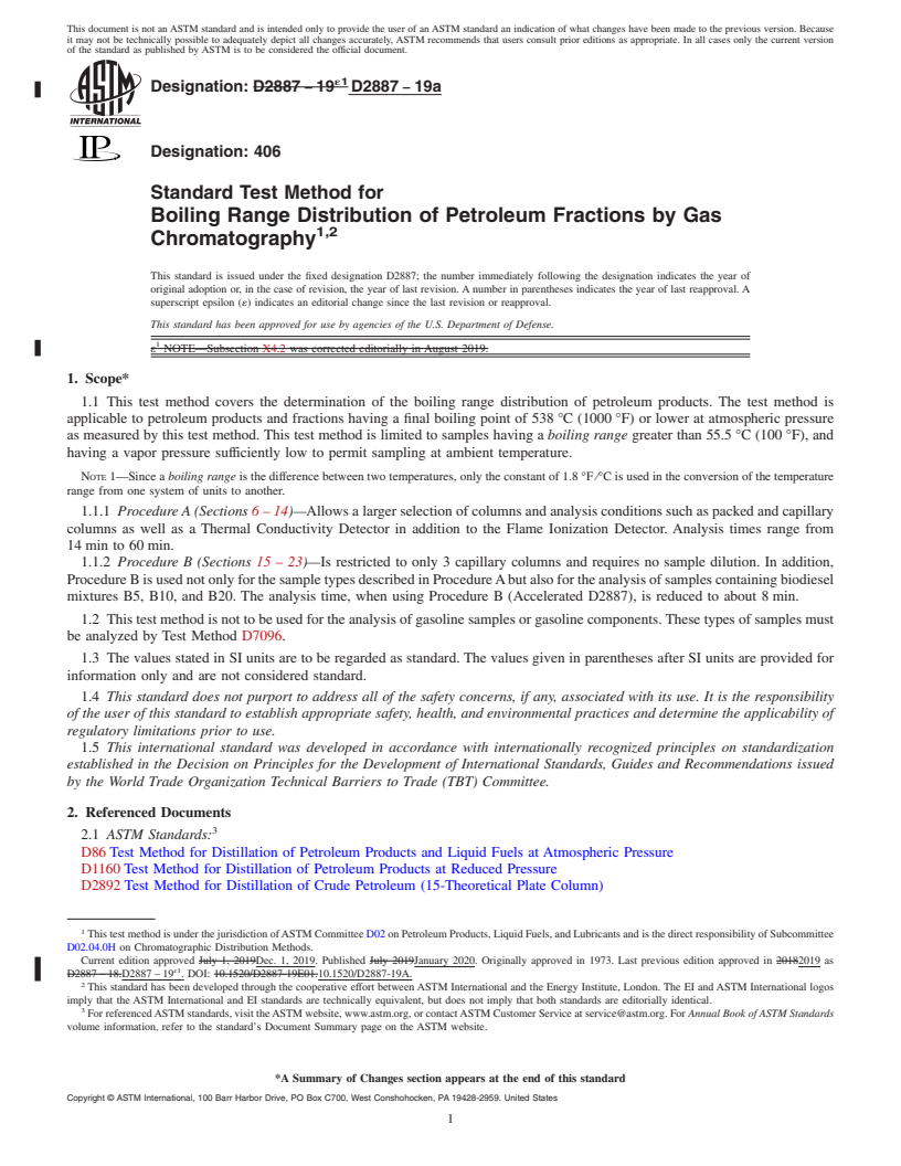 REDLINE ASTM D2887-19a - Standard Test Method for Boiling Range Distribution of Petroleum Fractions by Gas Chromatography