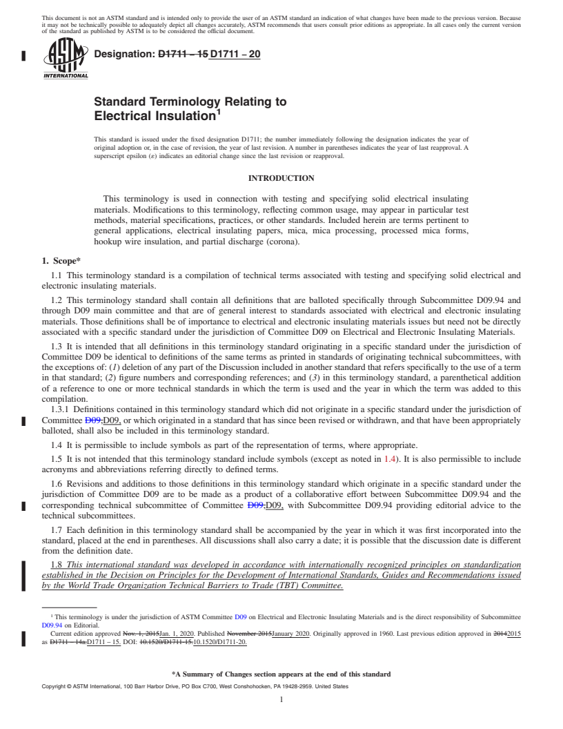 REDLINE ASTM D1711-20 - Standard Terminology Relating to  Electrical Insulation