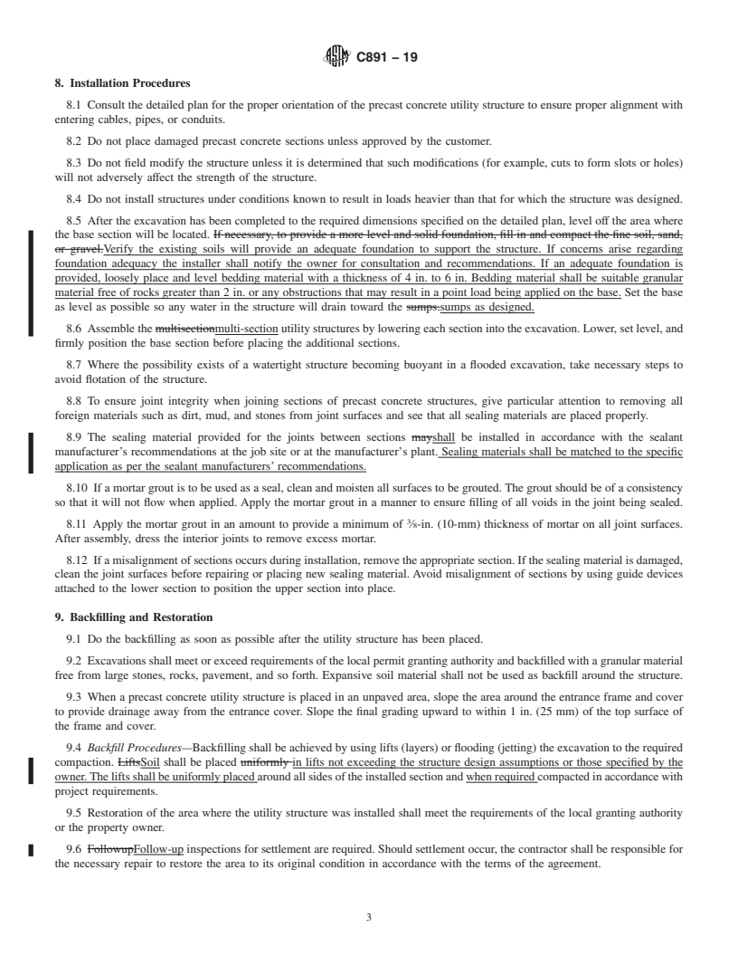 REDLINE ASTM C891-19 - Standard Practice for Installation of Underground Precast Concrete Utility Structures