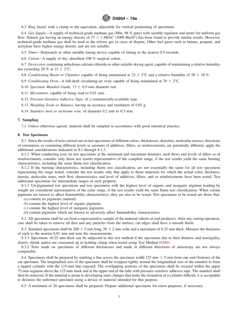 REDLINE ASTM D4804-19a - Standard Test Method for  Determining the Flammability Characteristics of Nonrigid Solid  Plastics