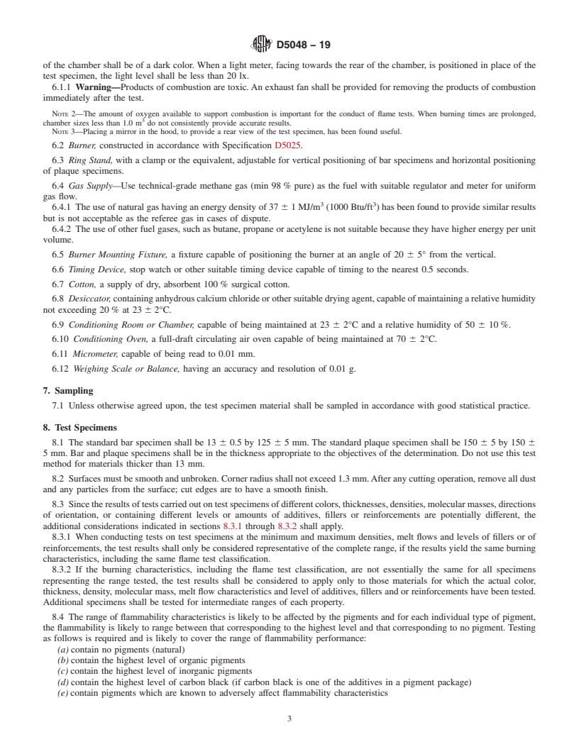 REDLINE ASTM D5048-19 - Standard Test Method for Measuring the Comparative Burning Characteristics and Resistance  to Burn-Through of Solid Plastics Using a 125-mm Flame