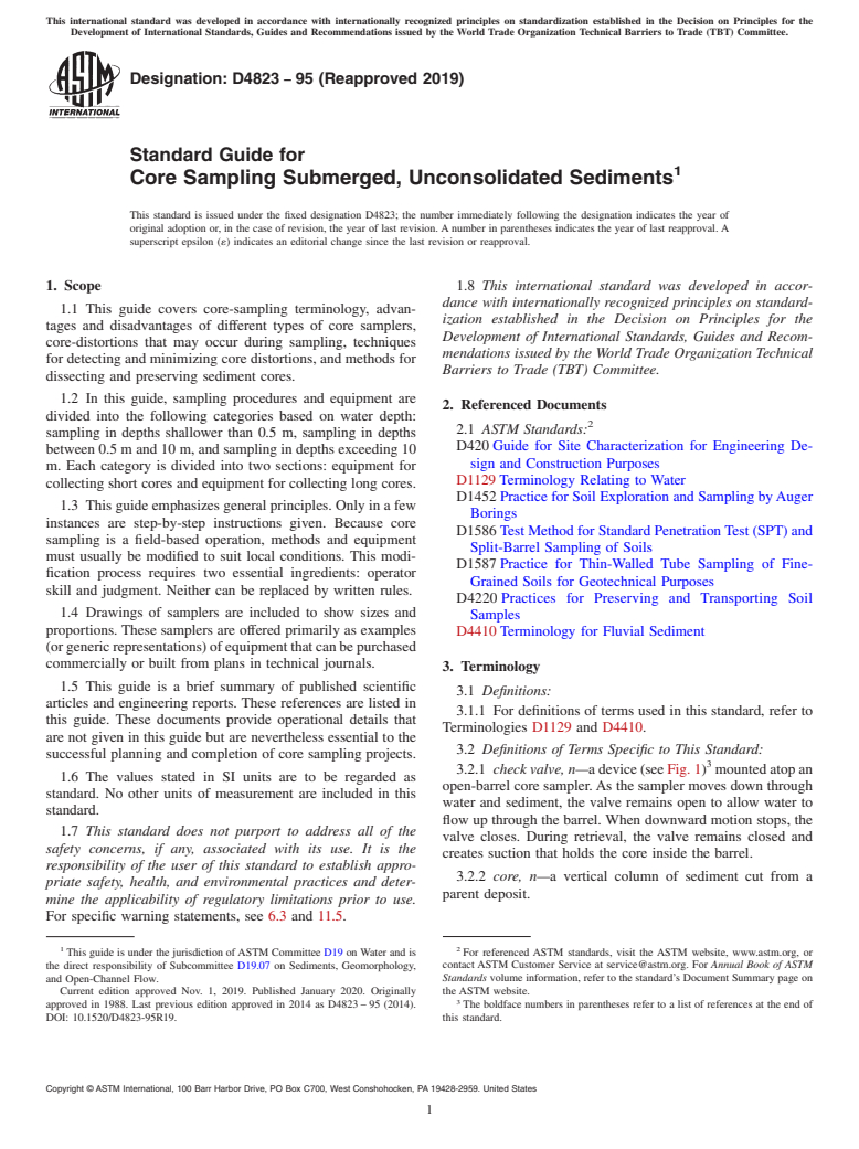 ASTM D4823-95(2019) - Standard Guide for  Core Sampling Submerged, Unconsolidated Sediments