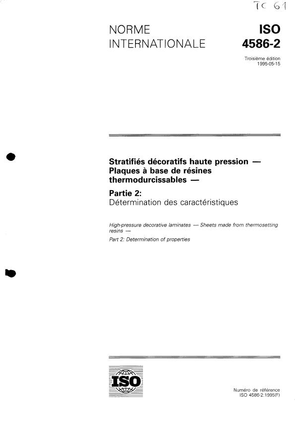 ISO 4586-2:1995 - Stratifiés décoratifs haute pression -- Plaques a base de résines thermodurcissables