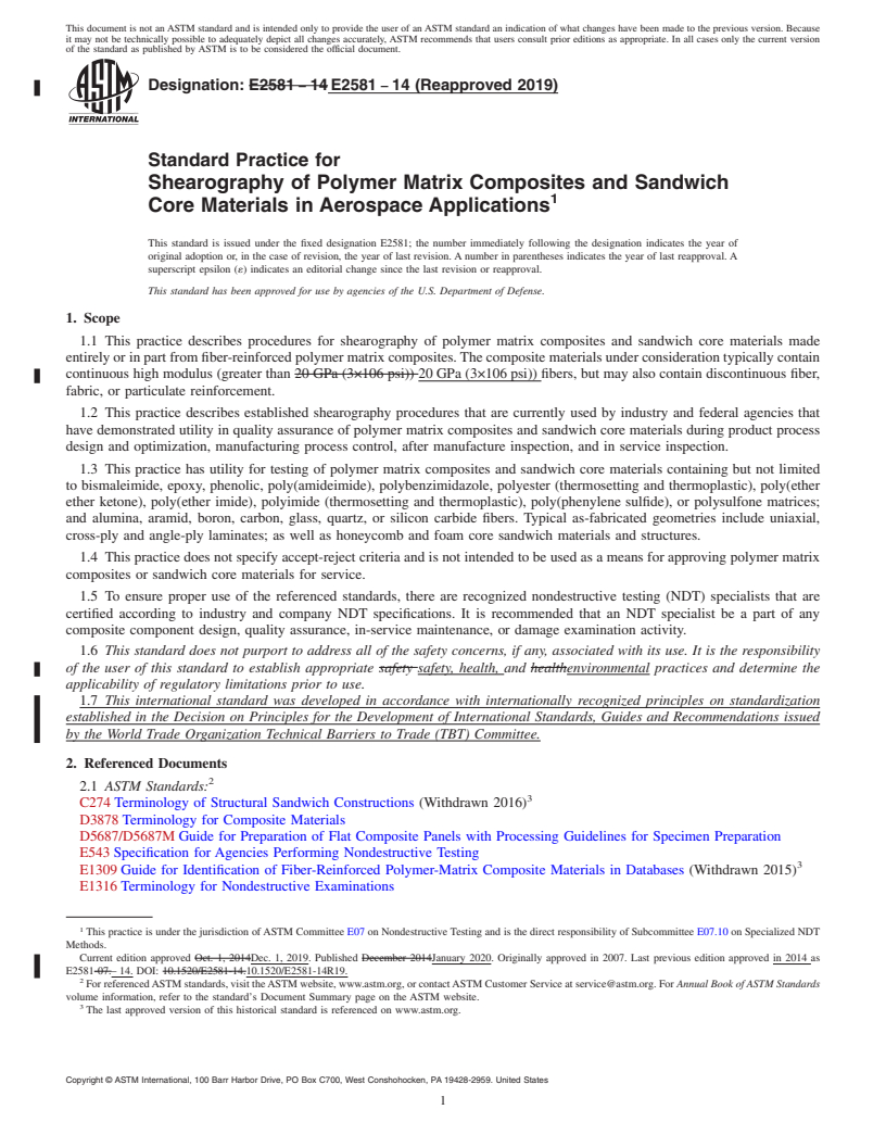 REDLINE ASTM E2581-14(2019) - Standard Practice for  Shearography of Polymer Matrix Composites and Sandwich Core  Materials in Aerospace Applications