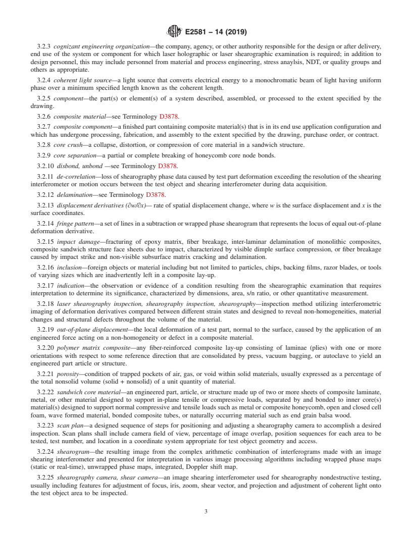 REDLINE ASTM E2581-14(2019) - Standard Practice for  Shearography of Polymer Matrix Composites and Sandwich Core  Materials in Aerospace Applications