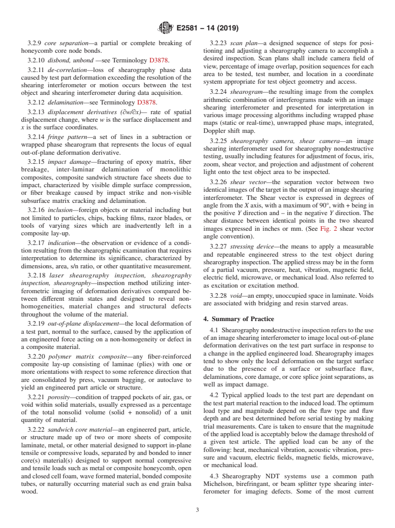 ASTM E2581-14(2019) - Standard Practice for  Shearography of Polymer Matrix Composites and Sandwich Core  Materials in Aerospace Applications