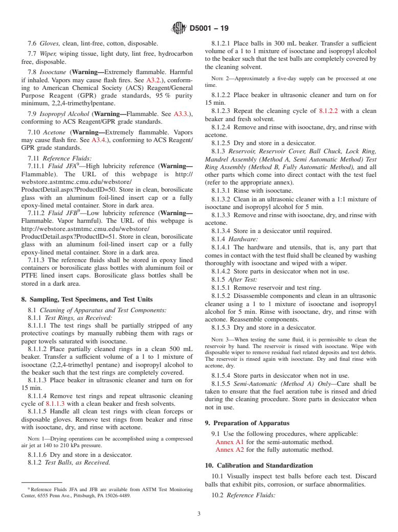 ASTM D5001-19 - Standard Test Method for  Measurement of Lubricity of Aviation Turbine Fuels by the Ball-on-Cylinder   Lubricity Evaluator (BOCLE)