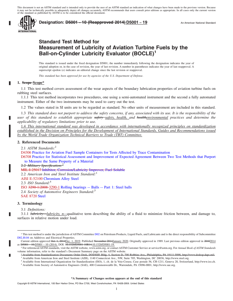 REDLINE ASTM D5001-19 - Standard Test Method for  Measurement of Lubricity of Aviation Turbine Fuels by the Ball-on-Cylinder   Lubricity Evaluator (BOCLE)