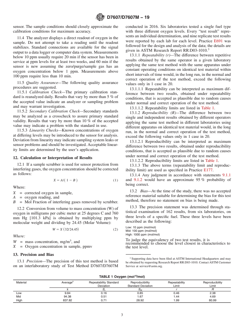 ASTM D7607/D7607M-19 - Standard Test Method for  Analysis of Oxygen in Gaseous Fuels (Electrochemical Sensor  Method)