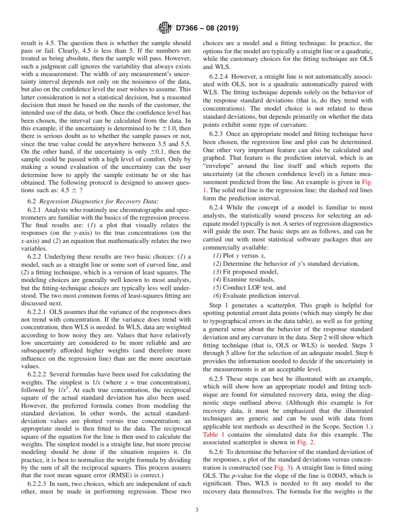 ASTM D7366-08(2019) - Standard Practice for  Estimation of Measurement Uncertainty for Data from Regression-based  Methods