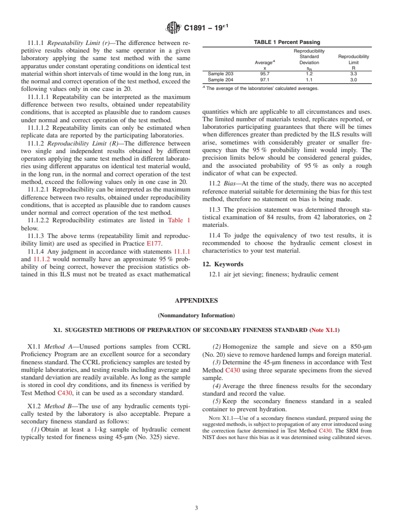 ASTM C1891-19e1 - Standard Test Method for  Fineness of Hydraulic Cement by Air Jet Sieving at 45-&#xb5;m  (No. 325)