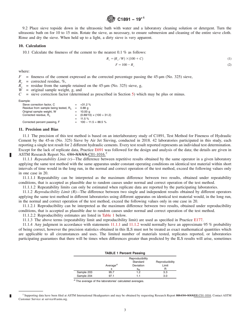 REDLINE ASTM C1891-19e1 - Standard Test Method for  Fineness of Hydraulic Cement by Air Jet Sieving at 45-&#xb5;m  (No. 325)