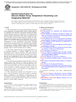ASTM D6411/D6411M-99(2020) ASTM D6411/D6411M-99(2020) - Standard Specification for Silicone Rubber Room Temperature Vulcanizing Low Outgassing Materials - Page 1 preview