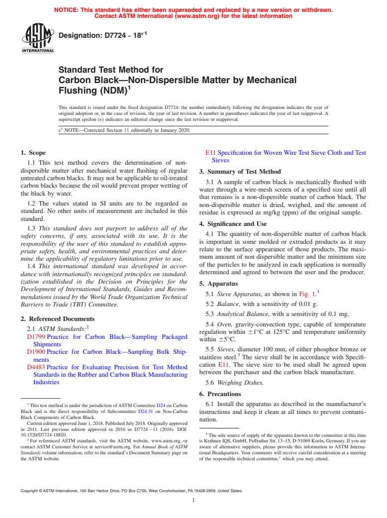 ASTM D7724-18e1 - Standard Test Method for  Carbon Black&#x2014;Non-Dispersible Matter by Mechanical Flushing  (NDM)