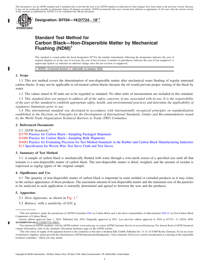 REDLINE ASTM D7724-18e1 - Standard Test Method for  Carbon Black&#x2014;Non-Dispersible Matter by Mechanical Flushing  (NDM)