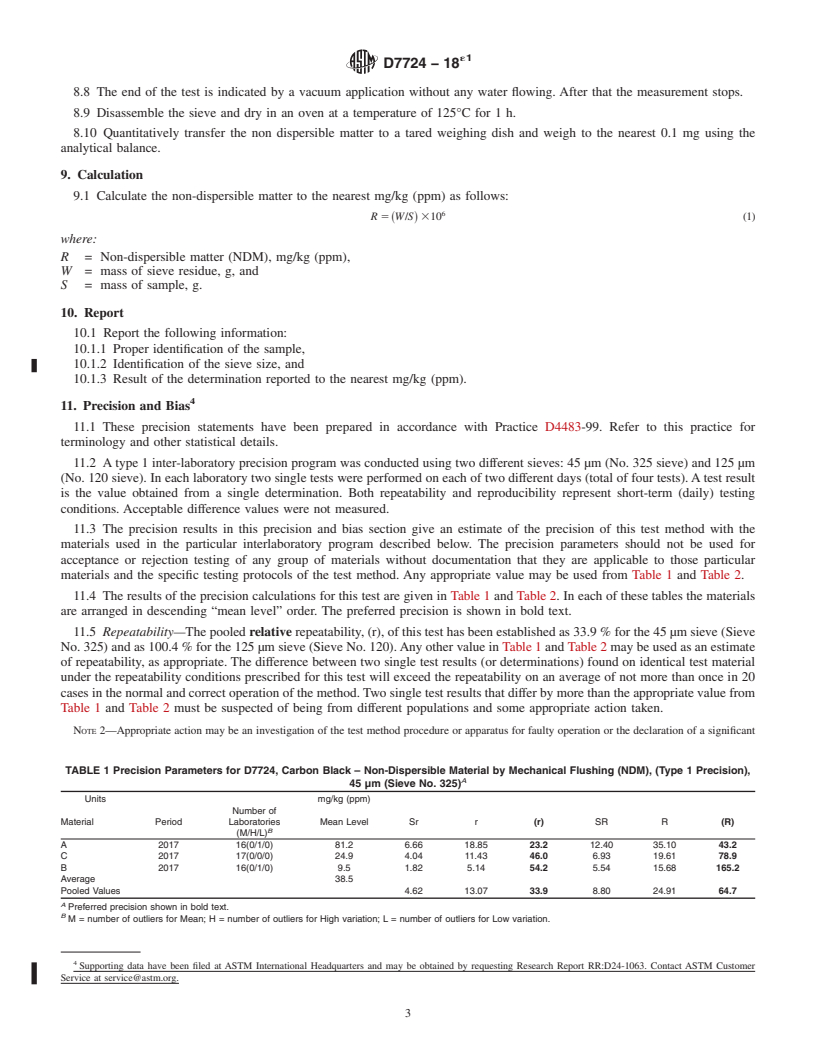 REDLINE ASTM D7724-18e1 - Standard Test Method for  Carbon Black&#x2014;Non-Dispersible Matter by Mechanical Flushing  (NDM)