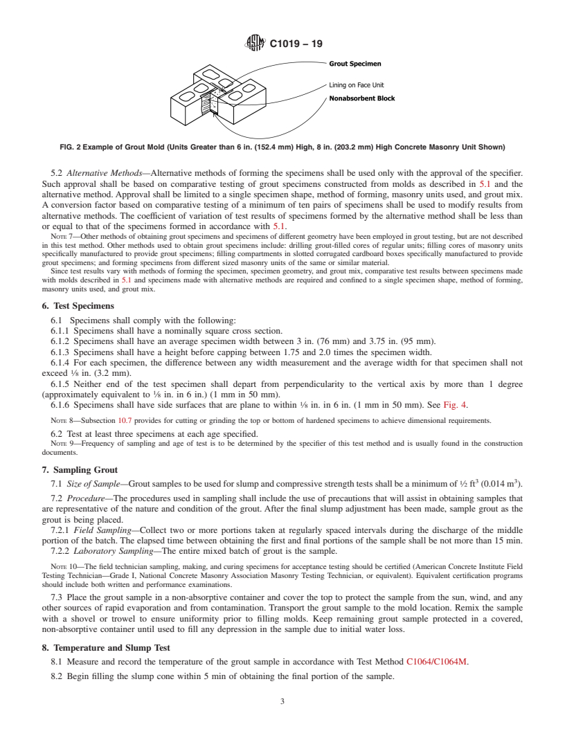 REDLINE ASTM C1019-19 - Standard Test Method for Sampling and Testing Grout for Masonry