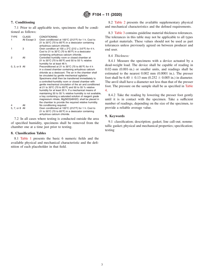 ASTM F104-11(2020) - Standard Classification System for  Nonmetallic Gasket Materials