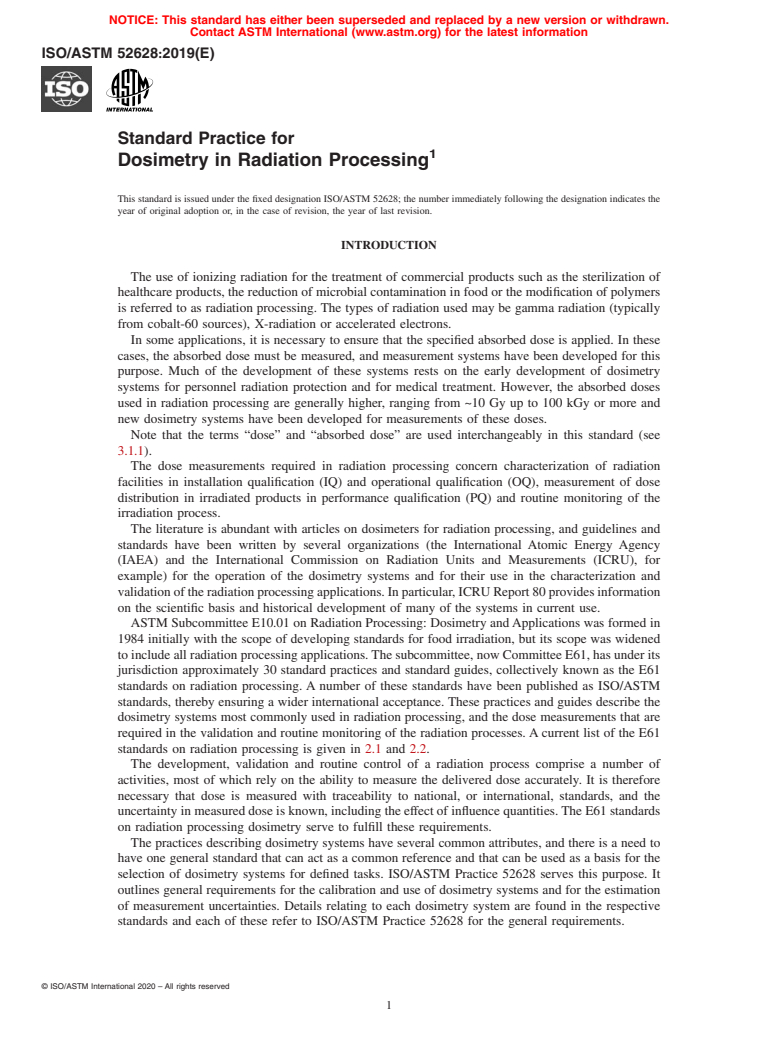 ASTM ISO/ASTM52628-19 - Standard Practice for  Dosimetry in Radiation Processing