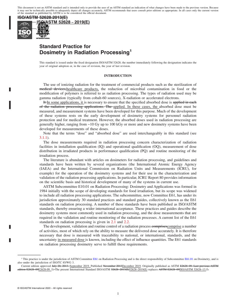 REDLINE ASTM ISO/ASTM52628-19 - Standard Practice for  Dosimetry in Radiation Processing