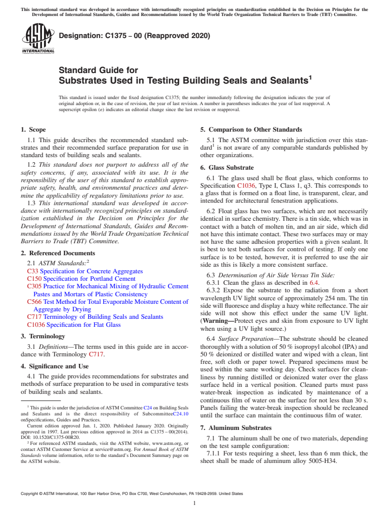 ASTM C1375-00(2020) - Standard Guide for  Substrates Used in Testing Building Seals and Sealants