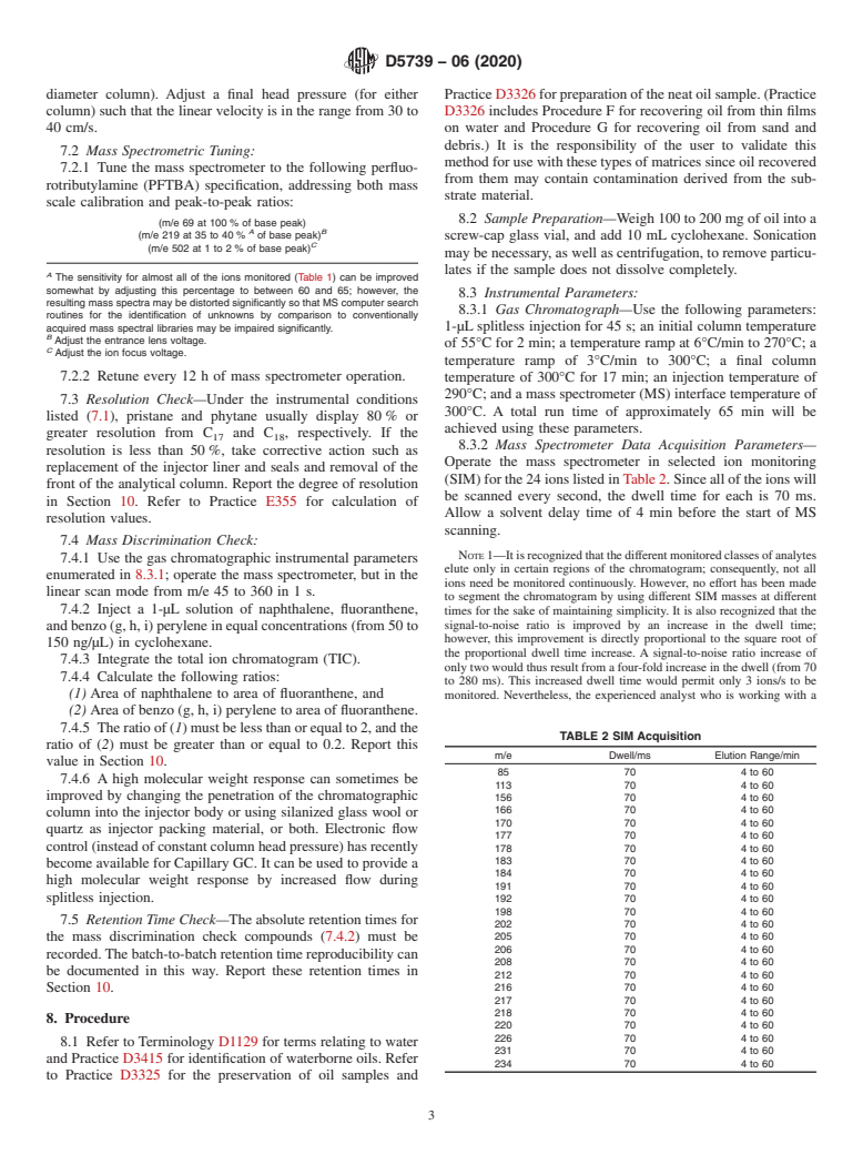 ASTM D5739-06(2020) - Standard Practice for  Oil Spill Source Identification by Gas Chromatography and Positive  Ion Electron Impact Low Resolution Mass Spectrometry