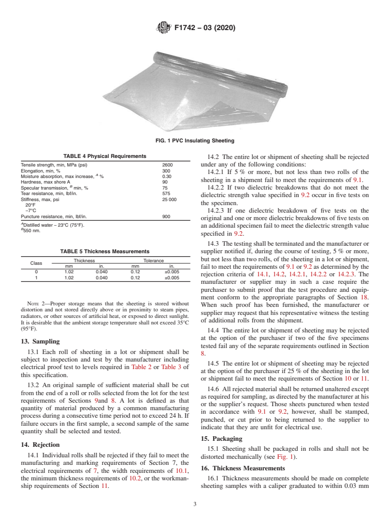 ASTM F1742-03(2020) - Standard Specification for  PVC Insulating Sheeting