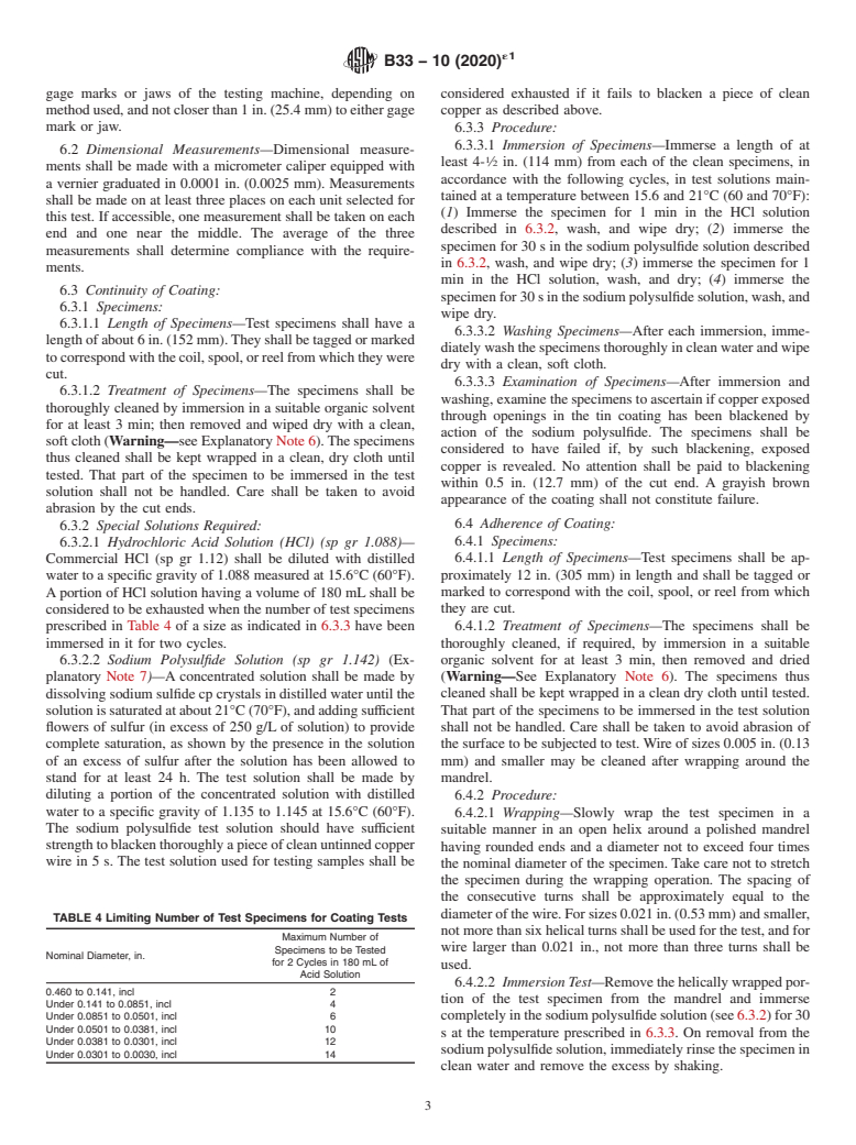 ASTM B33-10(2020)e1 - Standard Specification for Tin-Coated Soft or Annealed Copper Wire for Electrical Purposes