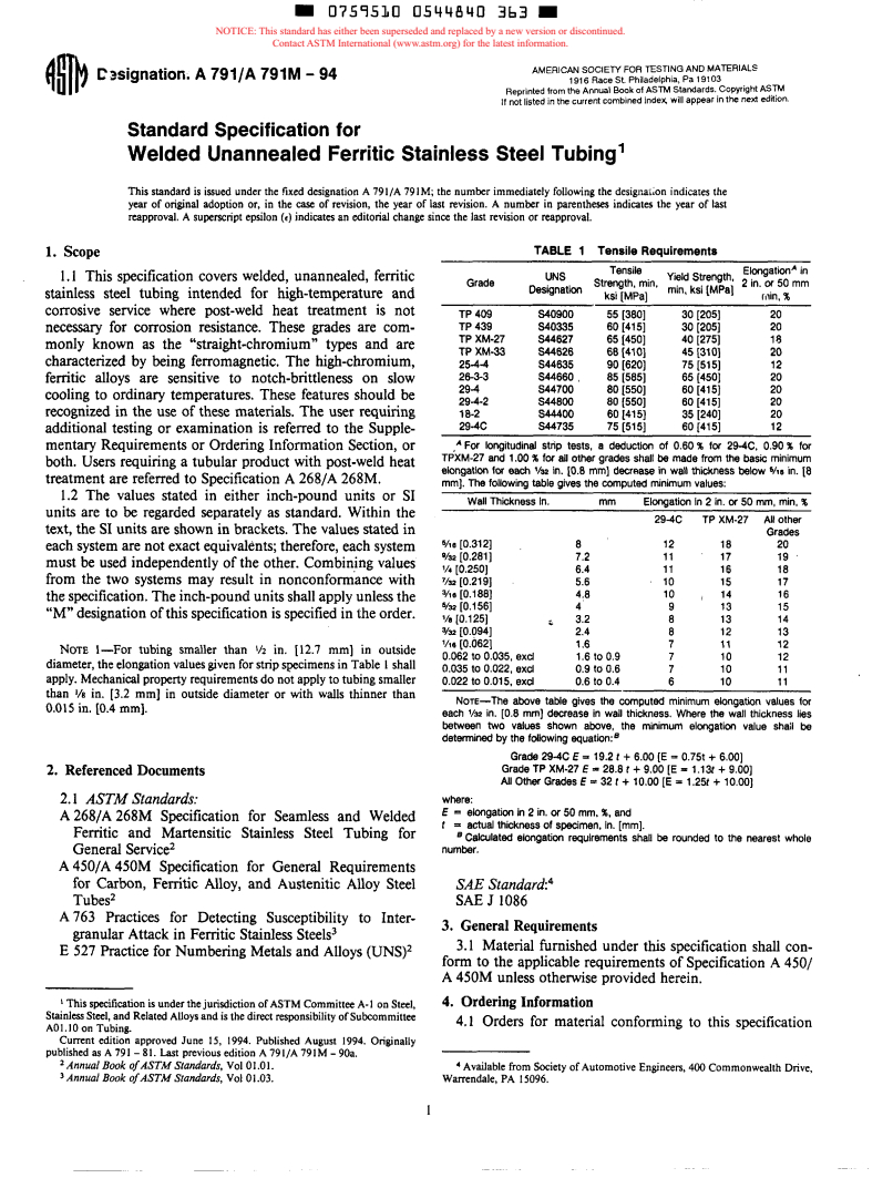 ASTM A791/A791M-94 - Specification for Aluminum-Zinc Alloy-Coated Wire Strand (Withdrawn 1995)