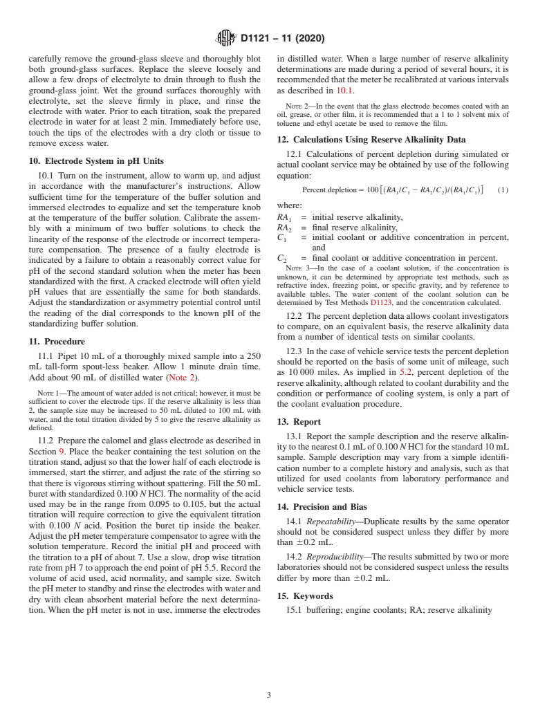 ASTM D1121-11(2020) - Standard Test Method for Reserve Alkalinity of Engine Coolants and Antirusts