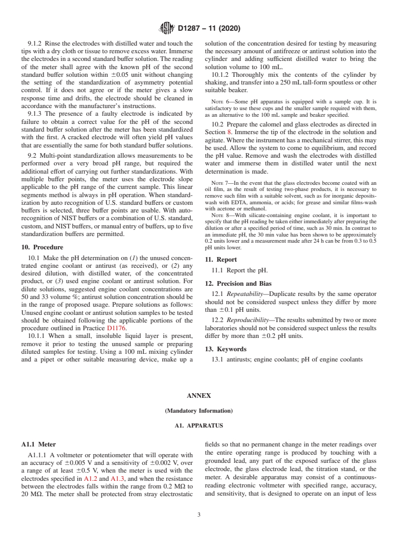 ASTM D1287-11(2020) - Standard Test Method for pH of Engine Coolants and Antirusts