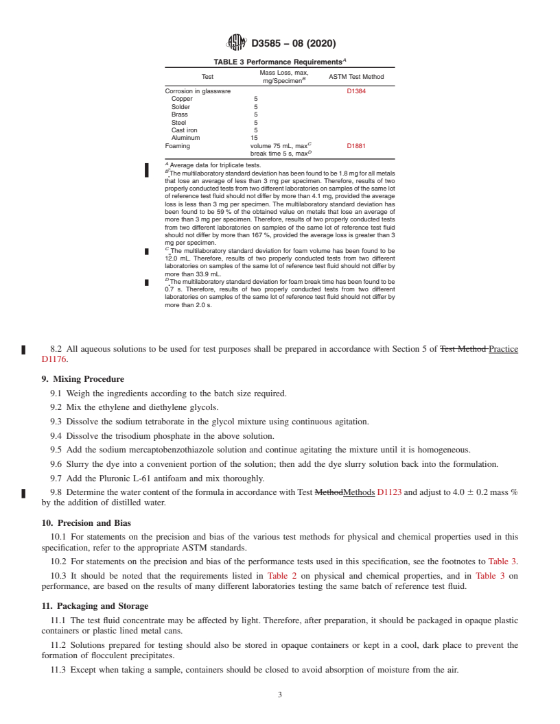 REDLINE ASTM D3585-08(2020) - Standard Specification for ASTM Reference Fluid for Coolant Tests