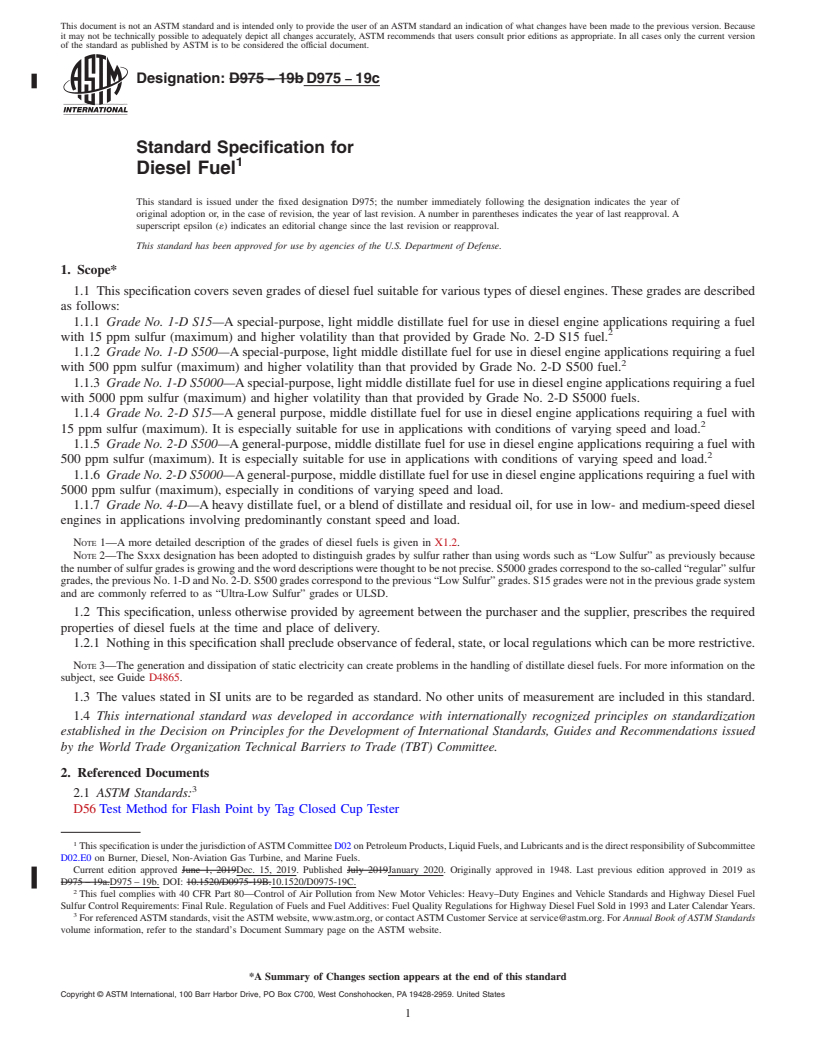 REDLINE ASTM D975-19c - Standard Specification for Diesel Fuel