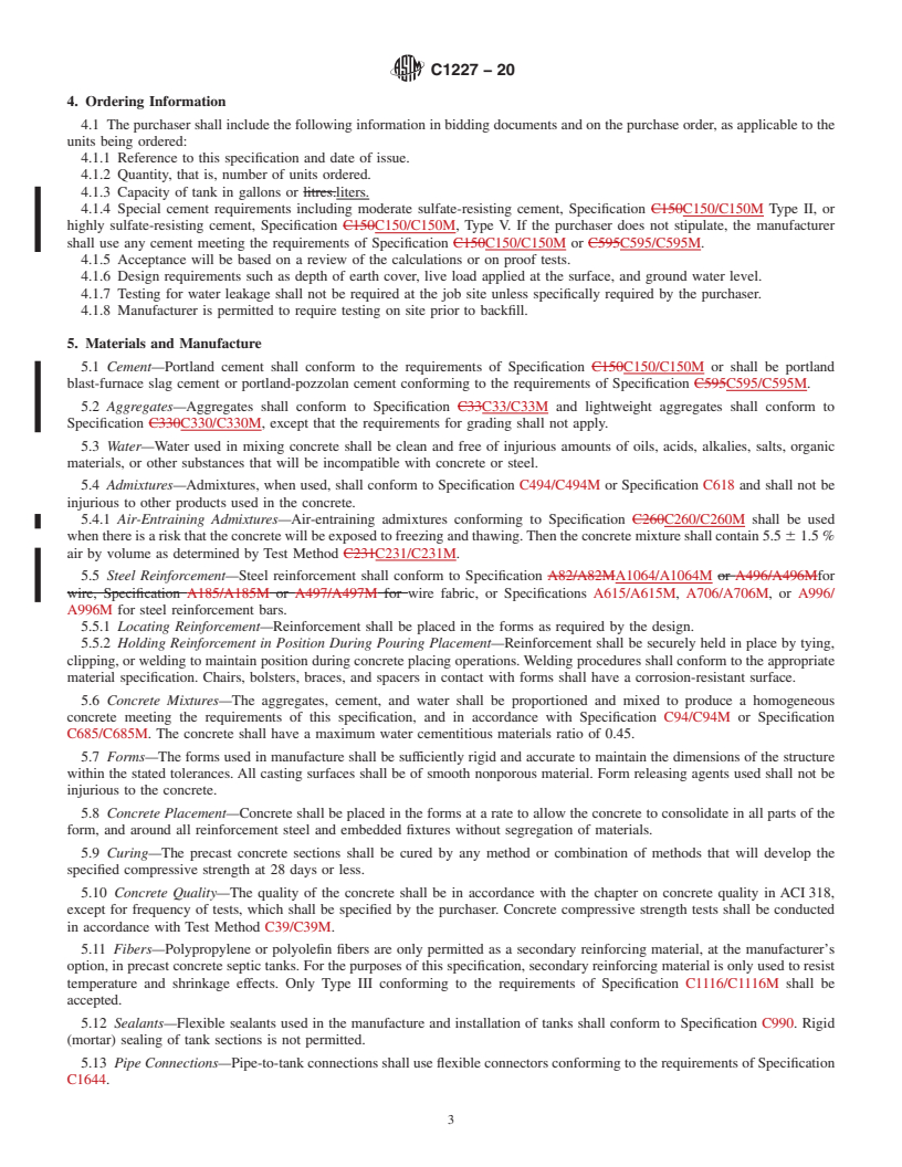 REDLINE ASTM C1227-20 - Standard Specification for  Precast Concrete Septic Tanks