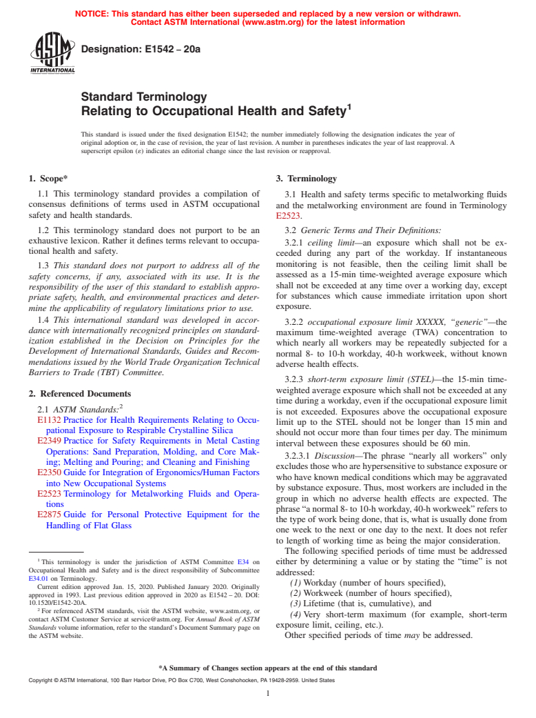 ASTM E1542-20a - Standard Terminology  Relating to Occupational Health and Safety