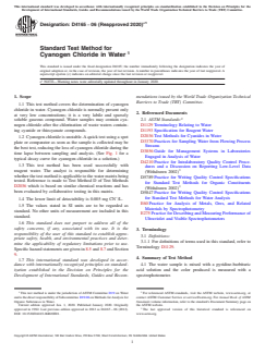 ASTM D4165-06(2020)e1 ASTM D4165-06(2020)e1 - Standard Test Method for Cyanogen Chloride in Water  - Page 1 preview