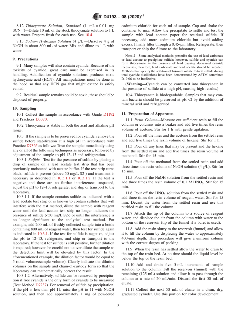 ASTM D4193-08(2020)e1 - Standard Test Method for  Thiocyanate in Water