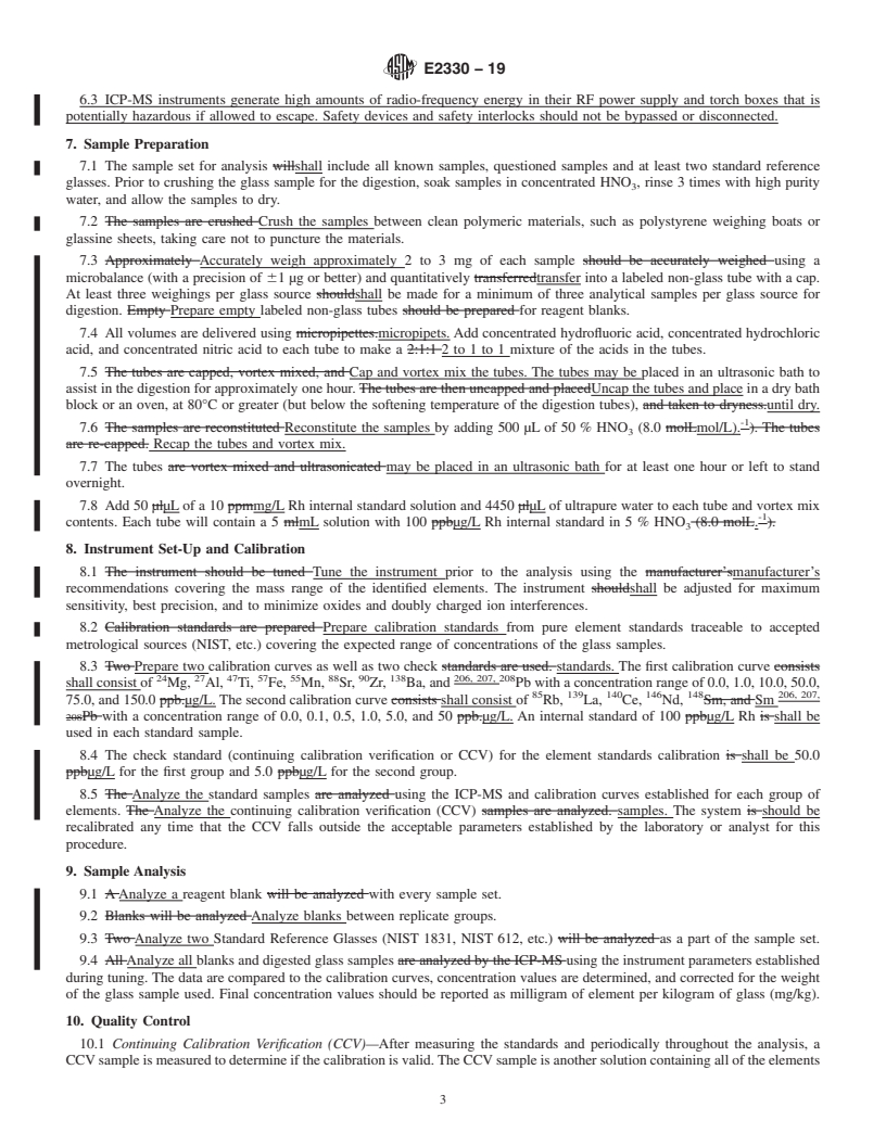 REDLINE ASTM E2330-19 - Standard Test Method for  Determination of Concentrations of Elements in Glass Samples  Using Inductively Coupled Plasma Mass Spectrometry (ICP-MS) for Forensic  Comparisons