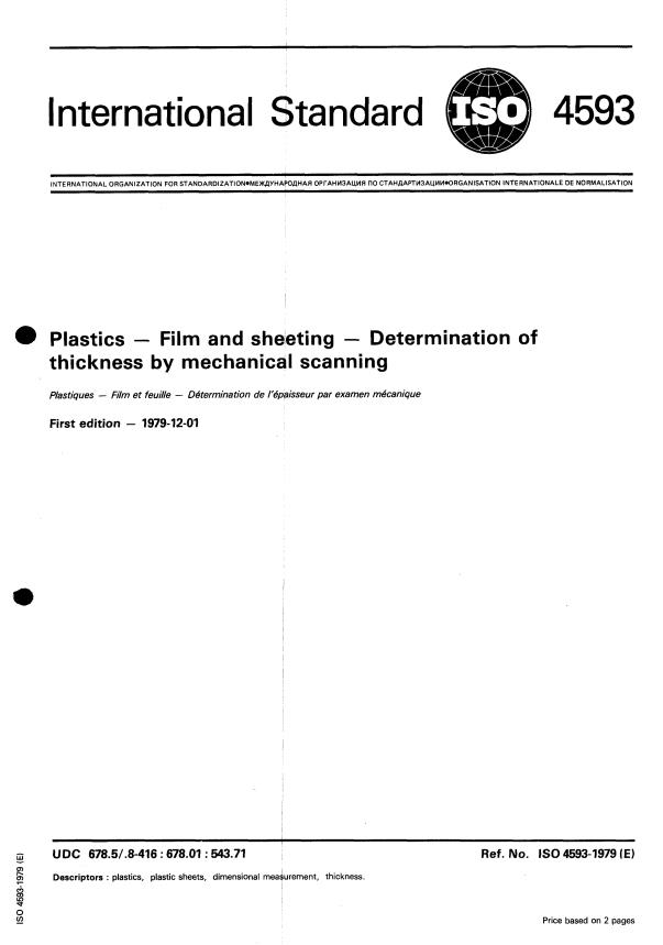 ISO 4593:1979 - Plastics -- Film and sheeting -- Determination of thickness by mechanical scanning