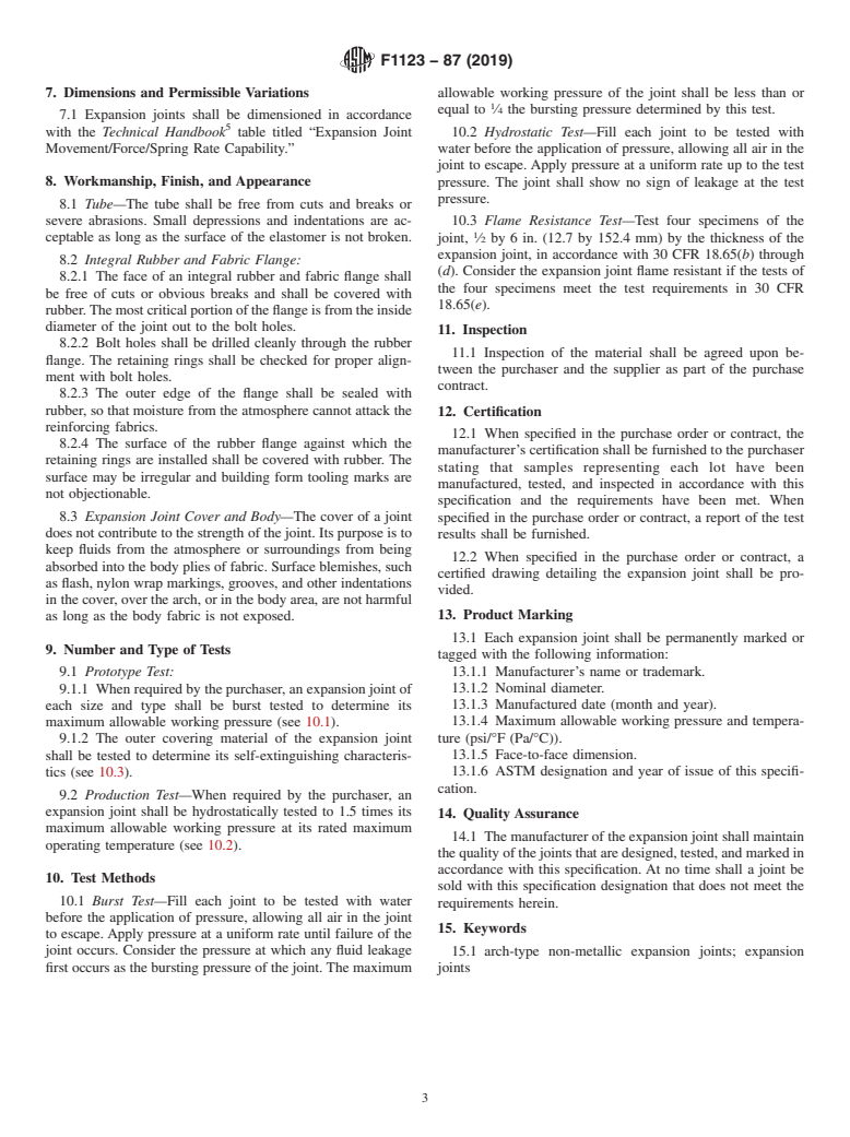 ASTM F1123-87(2019) - Standard Specification for  Non-Metallic Expansion Joints