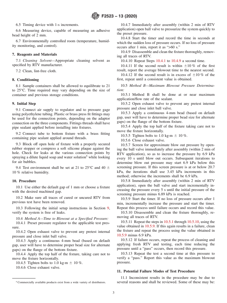 ASTM F2523-13(2020) - Standard Practice for  Blowout Resistance of Room-Temperature Vulcanized Elastomers