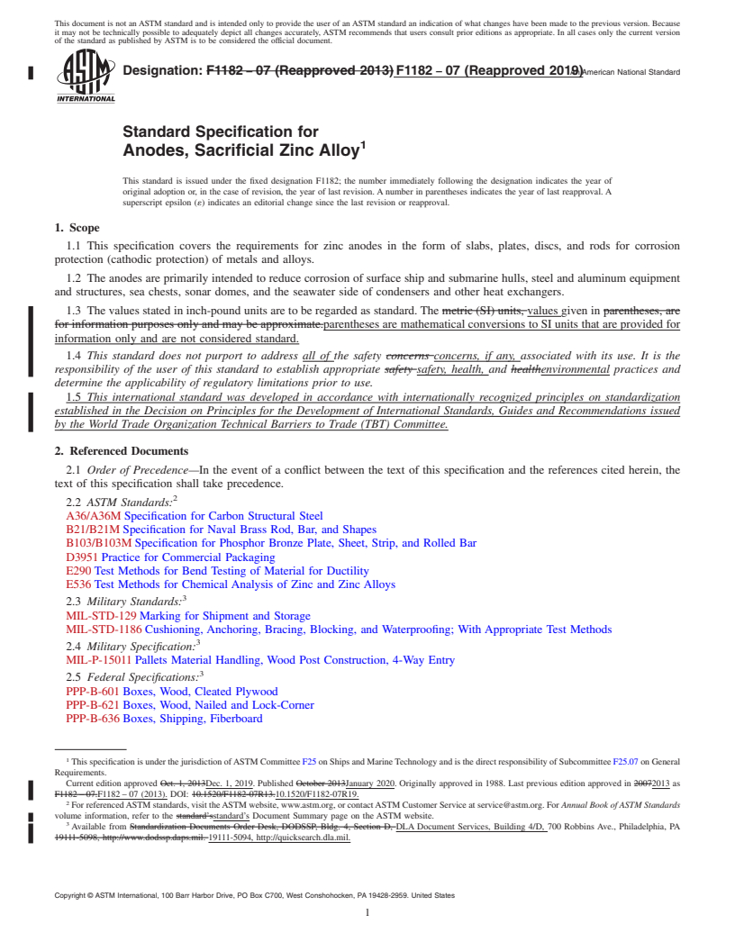 Astm F1182-07(2019) - Standard Specification For Anodes, Sacrificial 