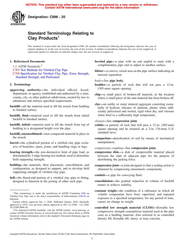 ASTM C896-20 - Standard Terminology Relating to Clay Products